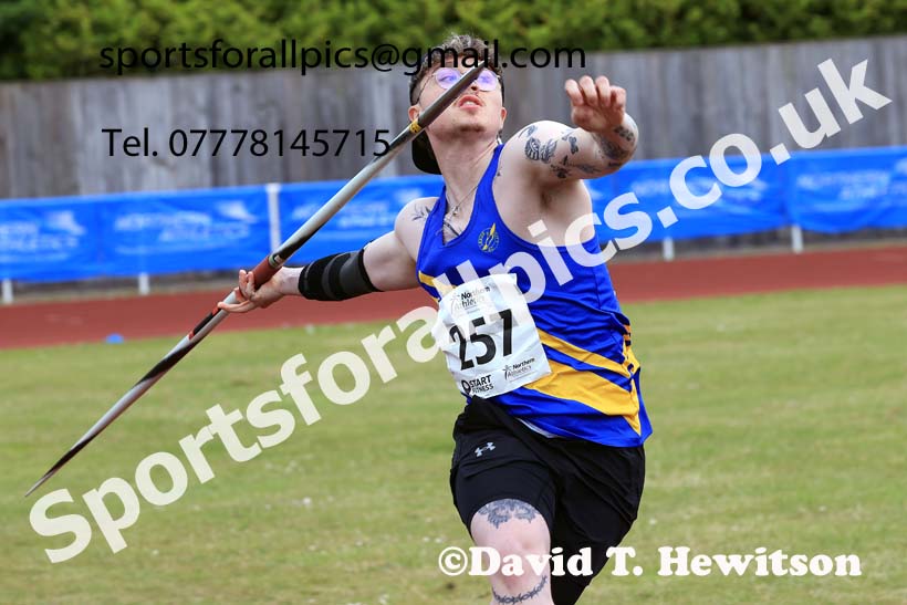 Senior Mens javelin 2024 Northern Senior and Under-20s Track and Field Champs, Middlesbrough.  Photo: David T. Hewitson/Sports for All Pics